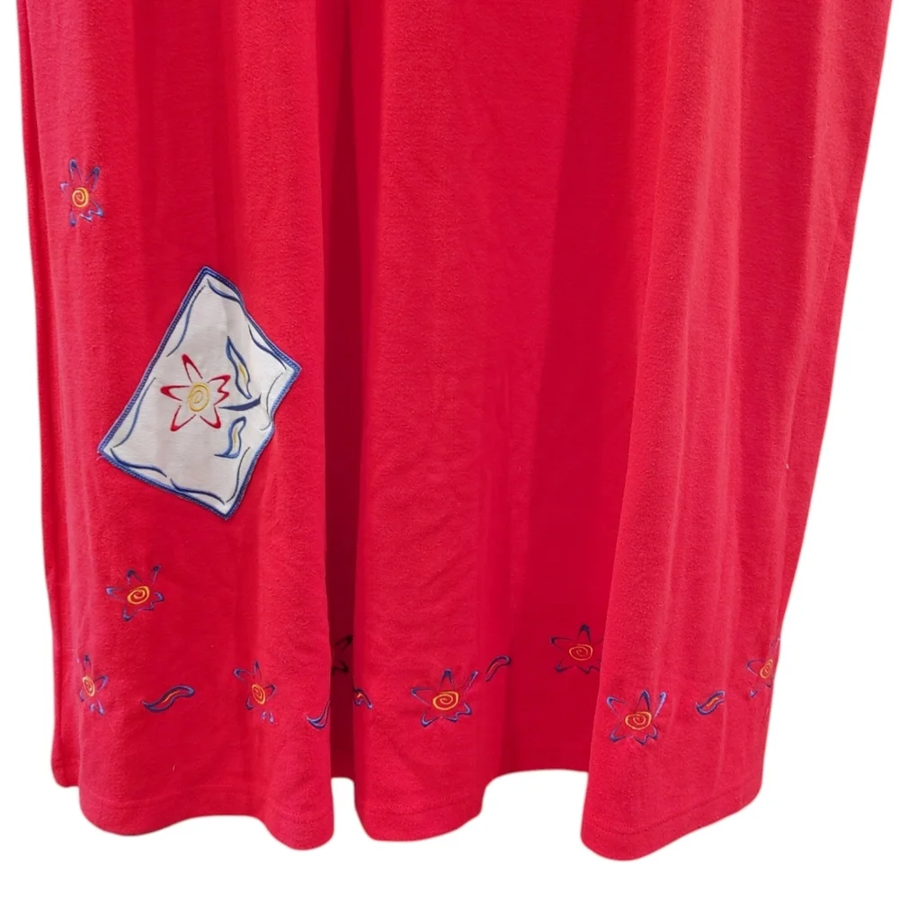 Vintage Sports Savy Red Embroidered Sleeveless Patchwork Maxi Dress Women Size L - Picture 4 of 7
